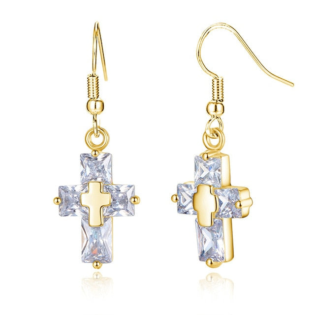 Transparent Cross Necklace and Earrings