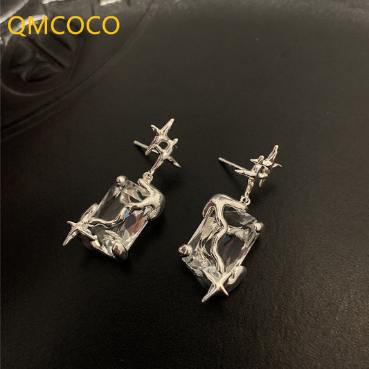 Irregular Silver Color Square Earrings