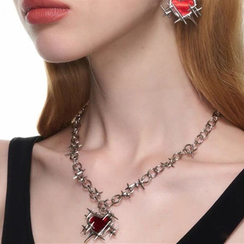Red Thorns Necklace and Earrings