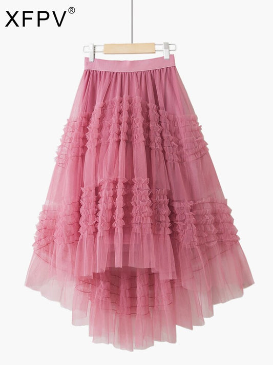High Waist Lace Irregular Skirt