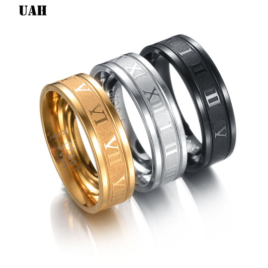 316L Stainless Steel Roman Numerals Band Rings