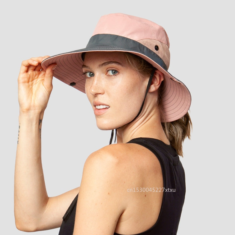 Girls Ponytail Summer Sun Hat Wide Brim UV Protection