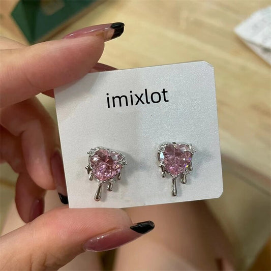 Pink Crystal Heart Aesthetic Earrings