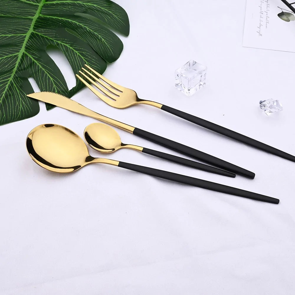 24pcs Black Gold Dinnerware Set
