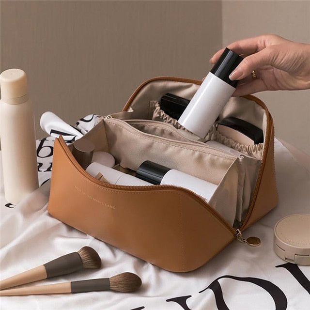 Large-Capacity Leather Cosmetic Bag