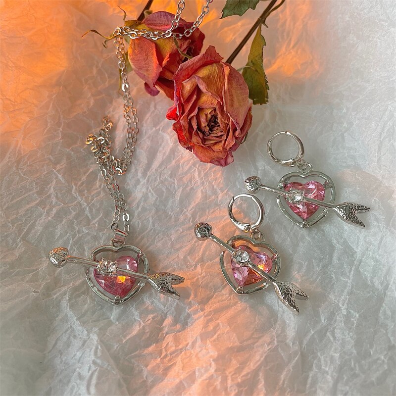 Cupid Heart Necklace and Earrings