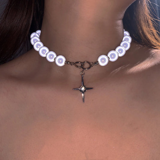 Luminous Beads Pearl Cross Necklace